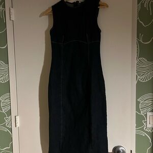 Zara Dark Denim Midi Dress ZW Collection